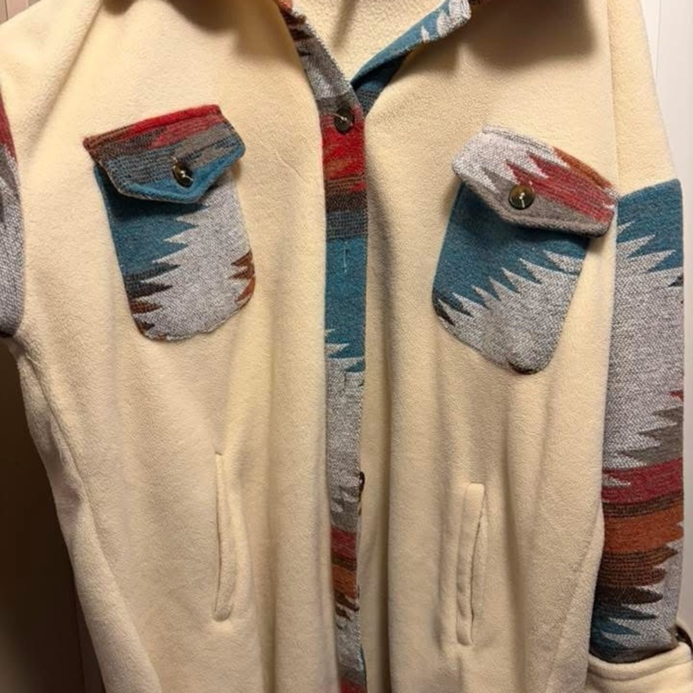 Cream Jacket with Multicolor Patterned Accents
